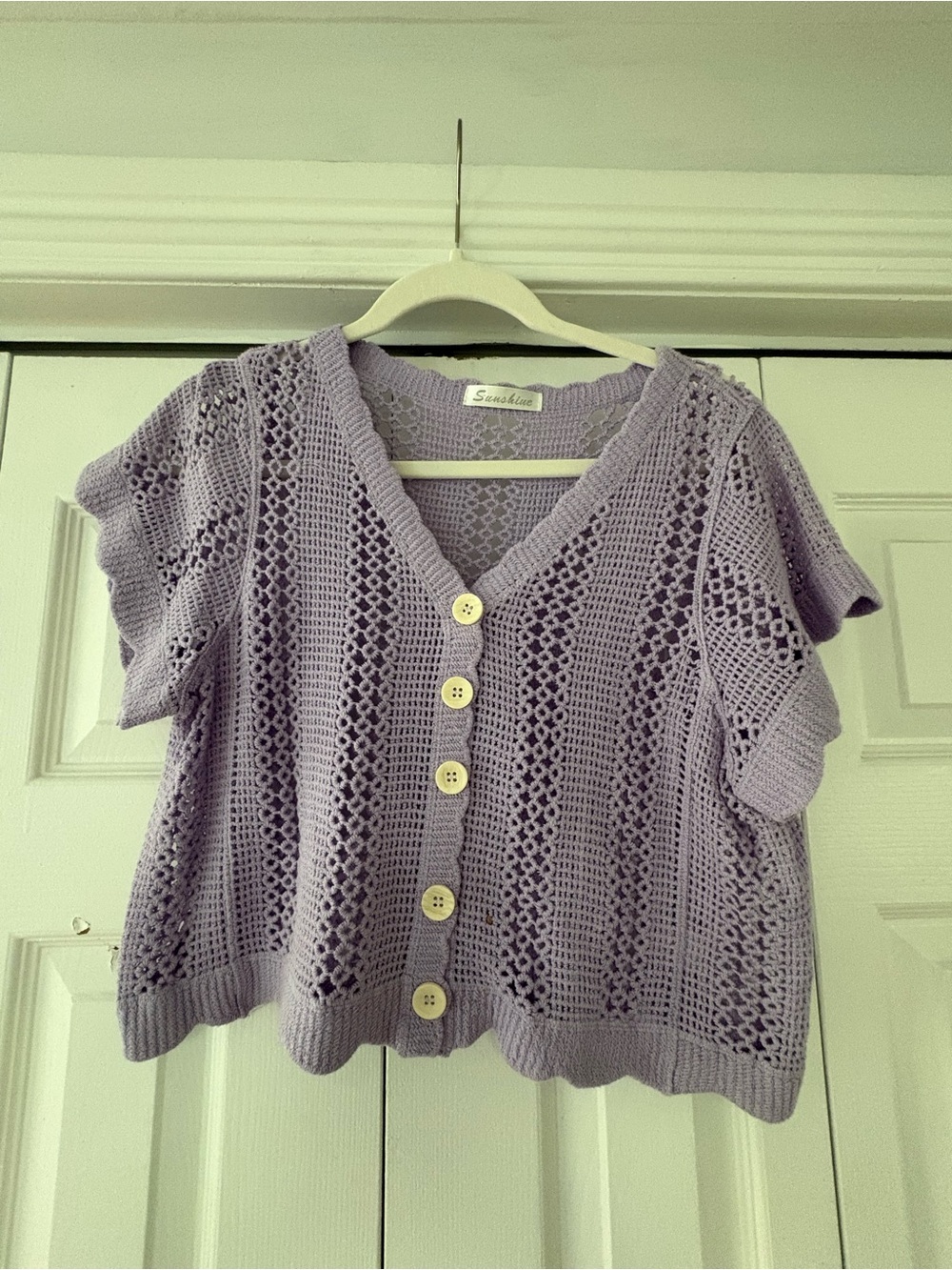 Lavender Open-Knit Button-Front Sweater